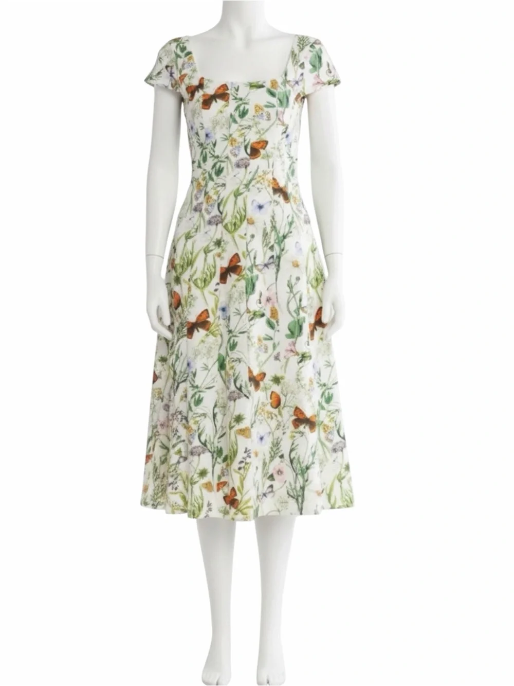 Avec Les Filles Women’s Floral Butterfly Print Linen Blend Fit-Flare Midi Dress_5
